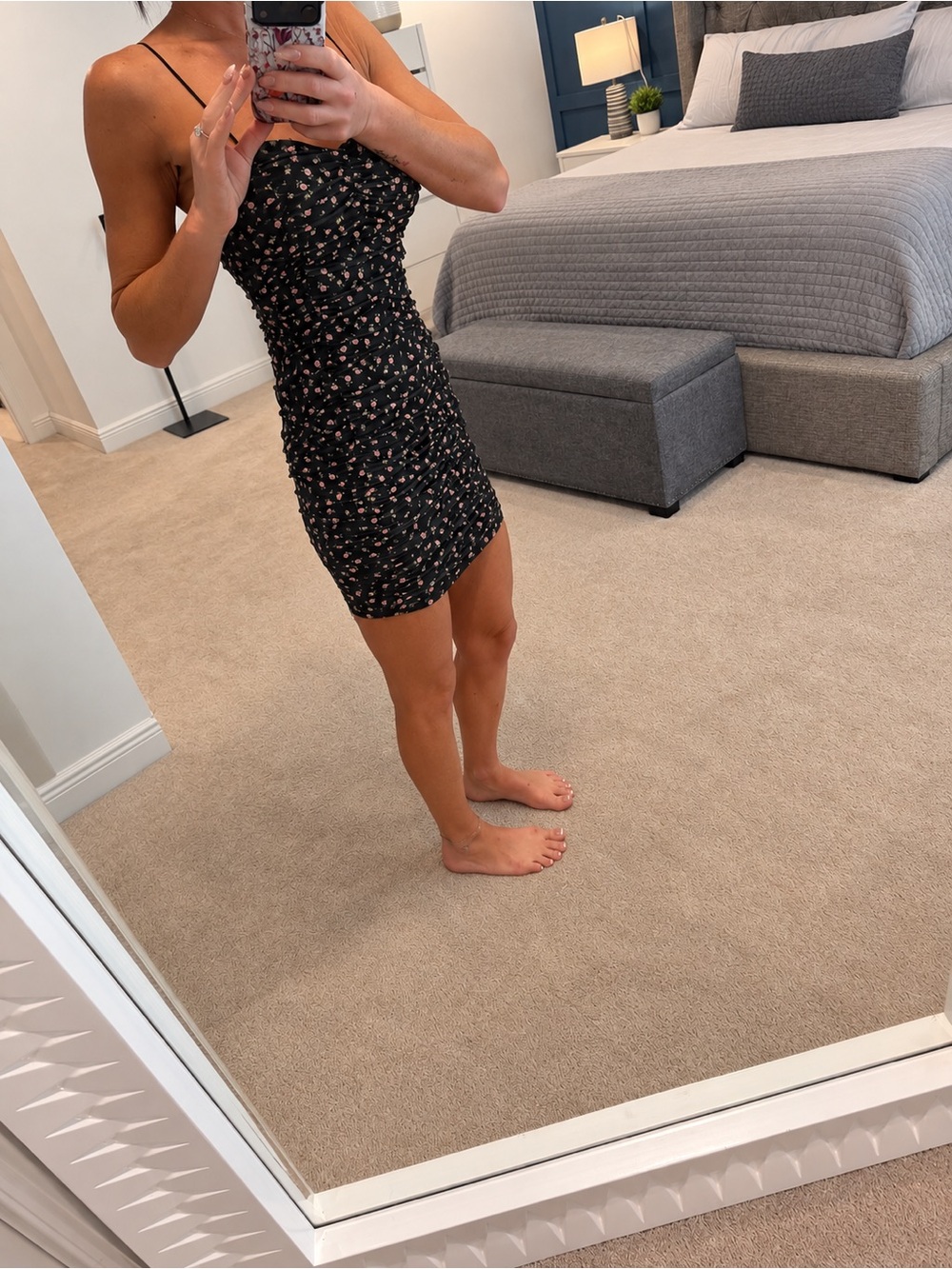 Spaghetti strap Floral Dress in Black and Pink